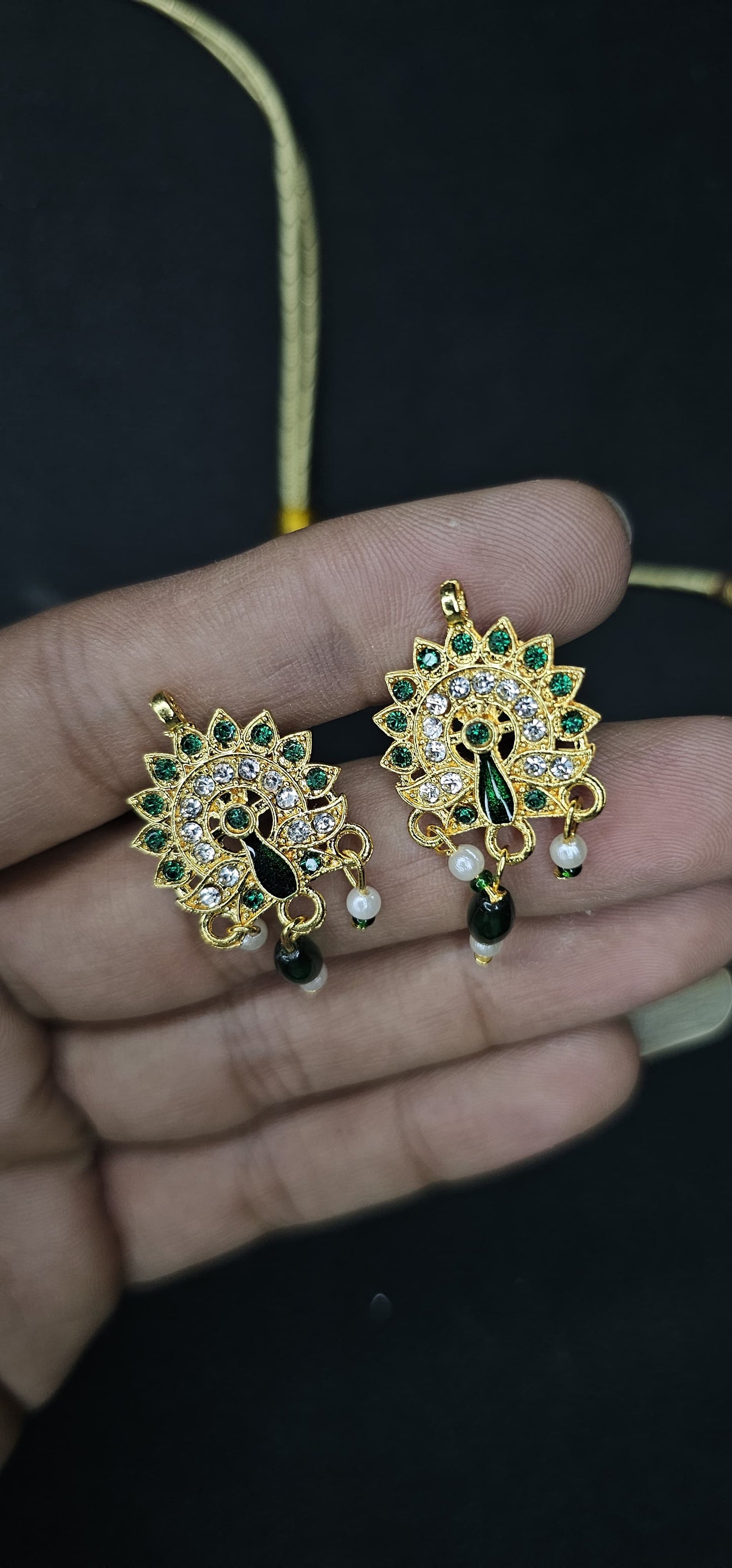 Women's Elegant Stylish Traditional Party & Casual Wear Gold Plated Stone Studded Off White Pearl  Peacock Style Necklace Set With Earrings(Green)
